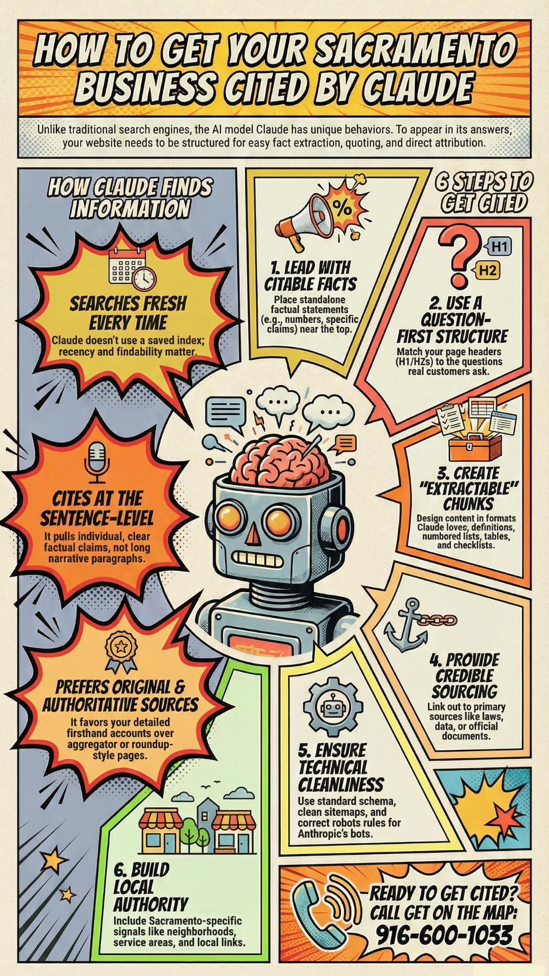 CLAUDE - how to get your sacramento business cited by Claude.  The best thing about Claude is its exceptional ability to handle complex, nuanced, and long-form tasks, often considered superior for nuanced reasoning and, particularly, advanced coding. Its defining features include a large context window for analyzing extensive, complex documents and the "Artifacts" UI, which creates a dedicated, side-by-side workspace for coding, writing, and data visualization.